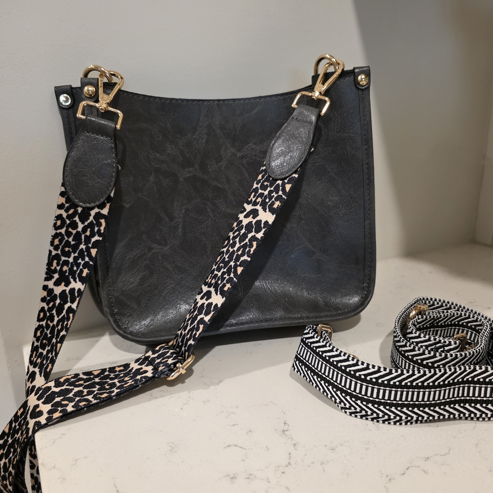 Stylish Black Women's Bag with Patterned Straps